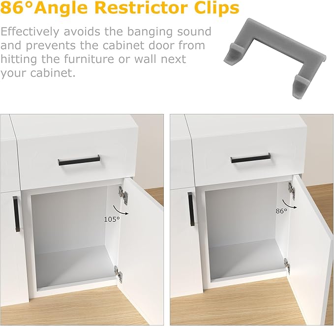 Furniware 30 Pack Cabinet Door Angle Restriction, 86 Degree Angle Restriction Hinge Clip for Soft Close Cabinet Hinges, Hinge Opening Angle Restrictor Clip, Nylon