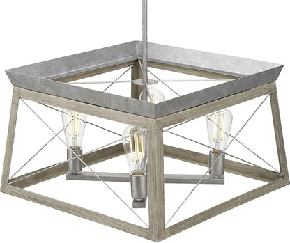 Progress Lighting 4 Light Chandelier, Rustic Farmhouse Style Modern Hanging Light Fixture for Kitchen and Dining Room, Briarwood Collection, Galvanized