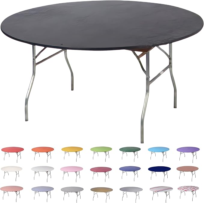 Kwik-Covers 10 Pack of Round Plastic Table Covers - 60" or 72" Round - Indoor or Outdoor Fitted Covers (Tables NOT Included) (Black, 60" Round)