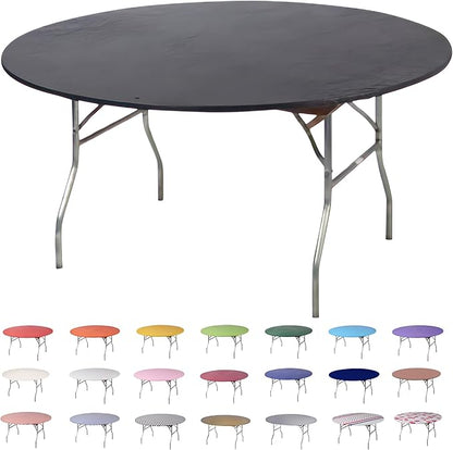 Kwik-Covers 10 Pack of Round Plastic Table Covers - 60" or 72" Round - Indoor or Outdoor Fitted Covers (Tables NOT Included) (Black, 60" Round)