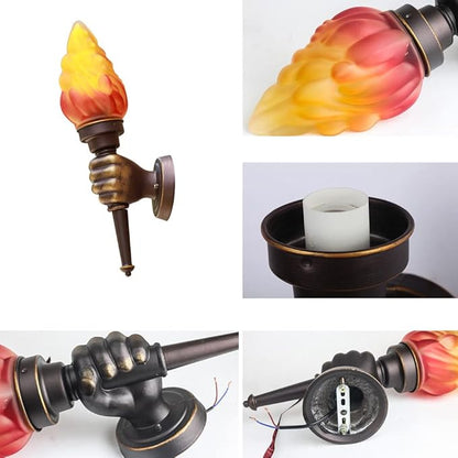 Retro Outdoor Waterproof Wall Lights Fixture Holding Torch Wall Lamp Right Torchbearer Hand Light Glass Lampshade E27 LED Bulb 7W Industrial Style,Bronze,3000K(1Pcs)