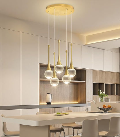 Crystal Chandelier for Dining Room Glam 5 Light Cluster Crystal Pendant Light Dimmable LED Chandeliers for Kitchen Island Living Room Gold