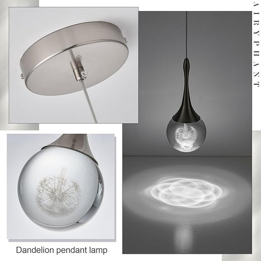 Nickel Teardrop Pedant Light Modern Dimmable 1-Light LED Crystal Globe Pendant Lighting Fixture for Kitchen Island Dining Room Bathroom Hallway 6000K Cool White