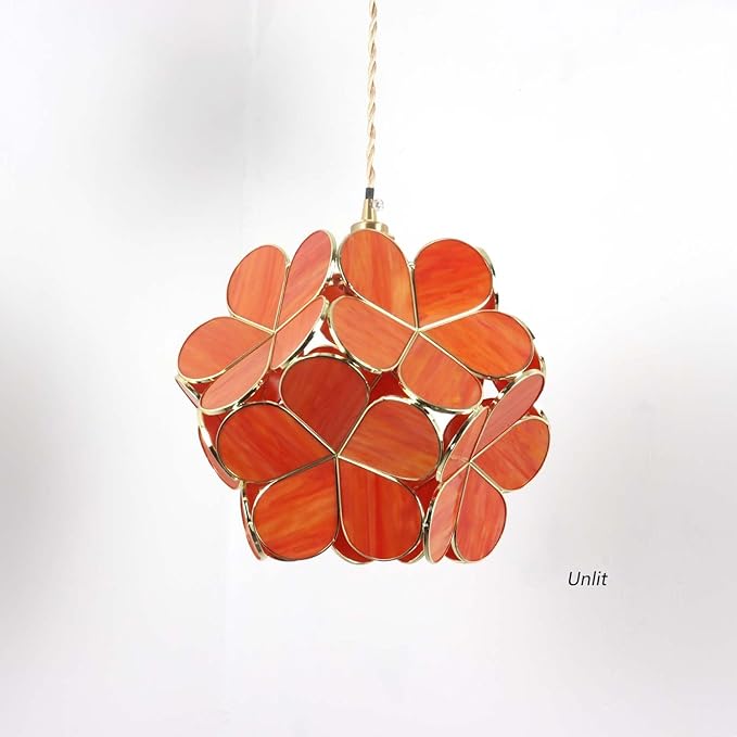 Bieye L10919 Petals Tiffany Style Stained Glass Ceiling Pendant Light for Home Decoration (Orange, 12" Cherry Blossom)