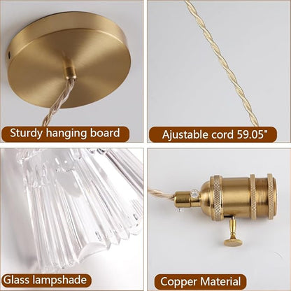 Glass Pendant Light 5.7 Inch Mini Vintage Brass Pendant Lights Fixture with Switch Farmhouse Hanging lamp for Kitchen Island Dining Room Hallway Bedroom Bar Restaurants Foyer E26 Gold 1-Light