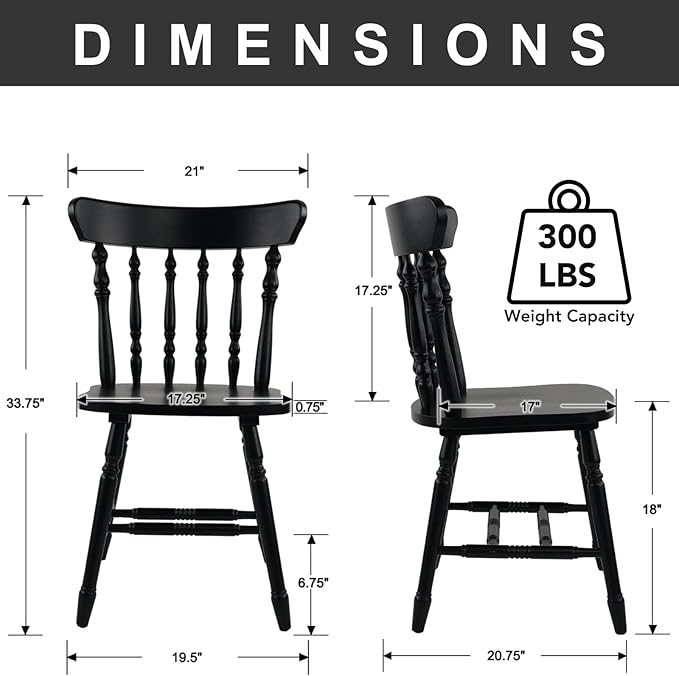 chairus Vintage Black Dining Chairs Set of 4, Farmhouse Windsor Wooden Dining Room Chairs with Turned Spindle Back & Legs, Traditional Colonial Armless Side Kitchen Chairs