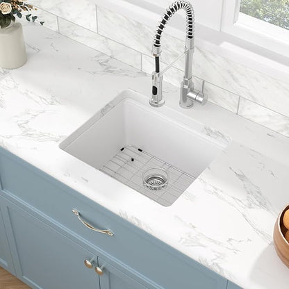 Sarlai 21 Granite Composite White Kitchen Sink - 21 x 18 inch Bar Prep Workstation Sink White Granite Composite Quartz Undermount Single Bowl Rectangular RV Camper Sinks Basin