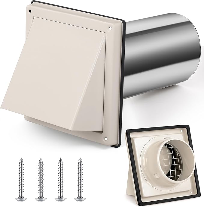 Gisafai 6 Inch Outside Hooded Wall Vent Stainless Steel Exhaust Vent Cover Cap with Extension Pipe Grille Screen Backdraft Damper for Range Hood Whole House Fans and Commercial Ventilation Systems