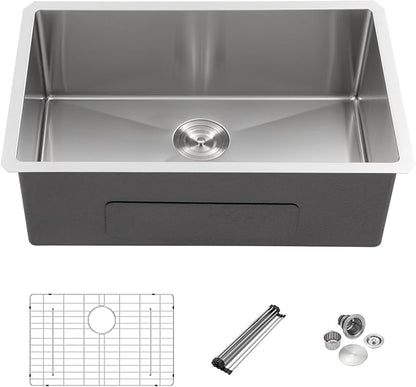 28 inch Undermount Sink - Mocoloo 28x18 inch Single Bowl Kitchen Sink Stainless Steel 16 Gauge Round Corner 10 inch deep with Accessories