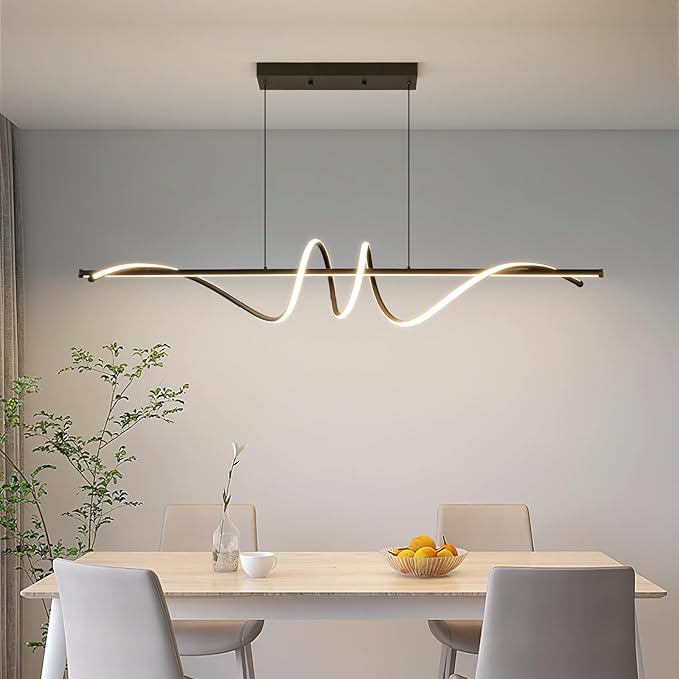 Modern LED Chandelier Light, 57IN Pendant Light Fixtures Dimmable with Remote Control 3000k-6500K Adjustable Color Temperature, Aluminum Island Lighting Lamp for Dining Room, Living Room, Island