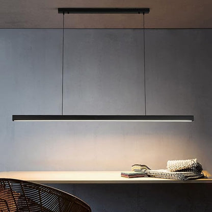 Minimalist Dimmable LED Chandelier for Dining Room, 3000k-6000k-One line Chandelier，Adjustable Height Nordic Linear Hanging Lamp for Kitchen and Cafe(Dimming,47 inches