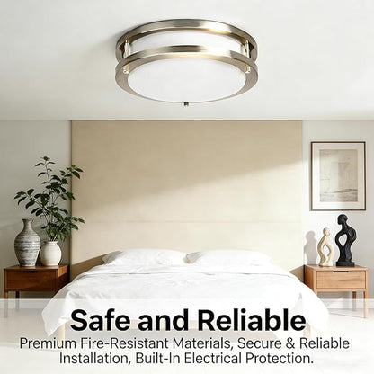 Drosbey 42W Dimmable LED Ceiling Light Fixture, Flush Mount Light Fixture for Kitchen, Bathroom, Bedroom, Garage, 4200 Lumens, 500W Equivalent, Daylight 5000K, Brushed Nickel
