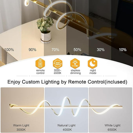 Led Pendant Light for Kitchen Island Lighting Dimmable 39.73" Twist Design Modern Led Chandelier 3000K-6500K