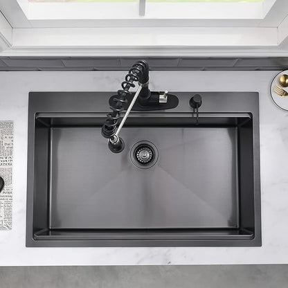 33 Inch Black Drop In Kitchen Sink Workstation-VASOYO 33x22 Kitchen Sink Drop In Black Stainless Steel Top Mount 16 Gauge Deep Single Bowl Overmount Sinks with Cutting Board