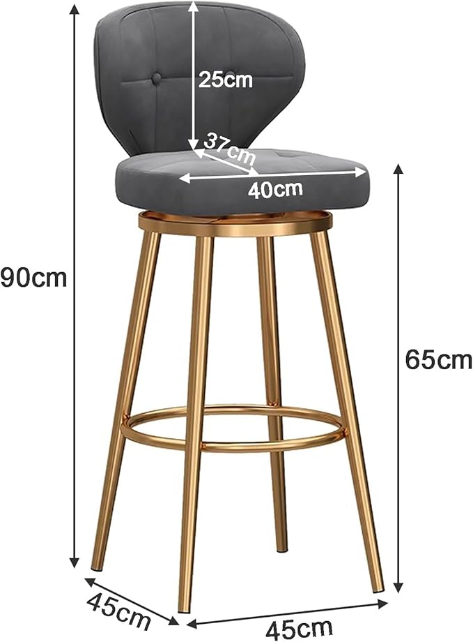 Counter Height stools Set of 2, 360° s with Back and Footrest, Thickened Upholstered Cushion, Tall Chairs for Kitchen Island, Dining Room, Home, Cafe,Grey-Sitting Height 65cm