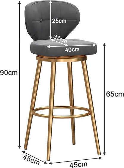 Counter Height stools Set of 2, 360° s with Back and Footrest, Thickened Upholstered Cushion, Tall Chairs for Kitchen Island, Dining Room, Home, Cafe,Grey-Sitting Height 65cm