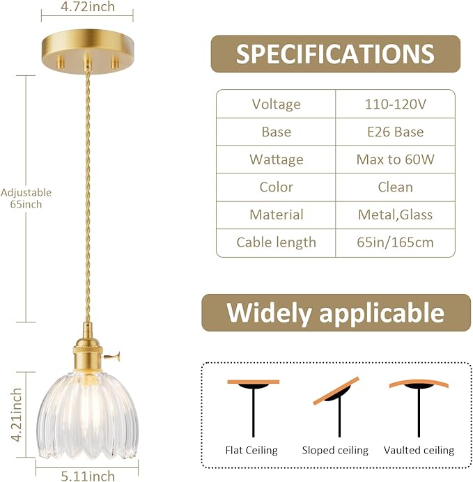 Ralbay Vintage Pendant Light,Hanging Light Fixture with Clear Glass Lampshade,Adjustable Mini Pendant Light for Kitchen Island Dining Room Hallway,3Packs