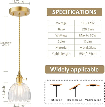 Ralbay Vintage Pendant Light,Hanging Light Fixture with Clear Glass Lampshade,Adjustable Mini Pendant Light for Kitchen Island Dining Room Hallway,3Packs