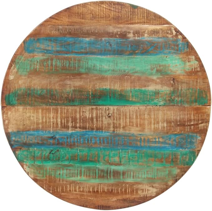 Round Dining Table 43.3 in Solid Reclaimed Wood Multicolor Small Kitchen Table Powder-Coated Finish Seats 4 for Modern Dining Room & Compact Spaces