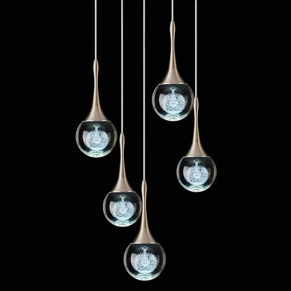 5 Lights Crystal Pendant Light, Brushed Nickel 25W Dimmable LED Teardrop Cluster Pendant Lighting Fixture for Dining Room Over Kitchen Island Bathroom Room Foyer Hallway Bedroom 6000k Cold White