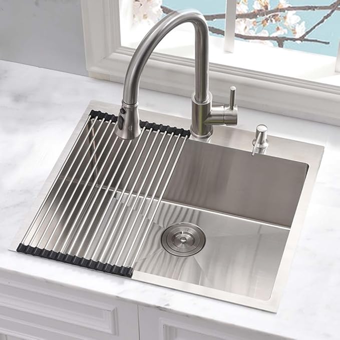 25 Inch Drop in Kitchen Sink-Wesliv 25x20 Stainless Steel Kitchen Sink Drop In Topmount 16 Gauge 10 Inch Deep Single Bowl Sinks with Dish Grid & Strainer