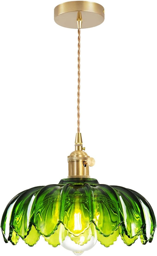 Glass Pendant Light Vintage Light Fixtures, Glass Pendant Lights Kitchen Island, Adjustable Hanging Light for Kitchen Island Dining Room Hallway (Hardwired gree)