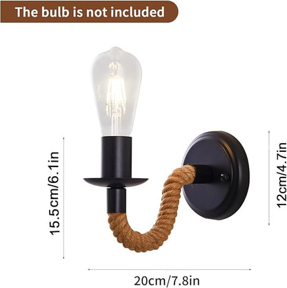 KUAUGST Black Rustic Wall Sconces, Retro Industrial Wall Lamps, Hemp Rope Wall Lamp, E26 Lamp Holder, Suitable for Bedroom Living Room Corridor Kitchen (Bulb not Included)