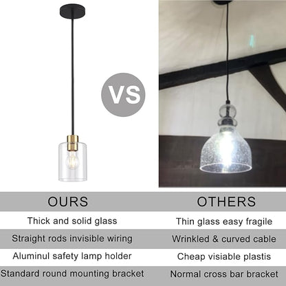 Black Brass Pendant Lights Kitchen Island - Clear Glass Pendant Light Fixture Multiple Stems Rods 3 Units 12 Inch 3 Units 4 Inch (3 Pack Black Brass Downrod)
