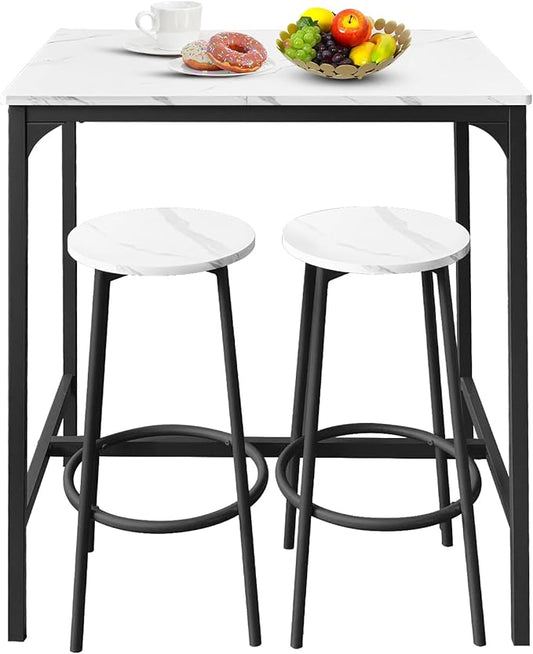 AT-VALY 3-Piece Bar Table Set with 2 Stools,Dining Room Table Set,Small Spaces (Black)
