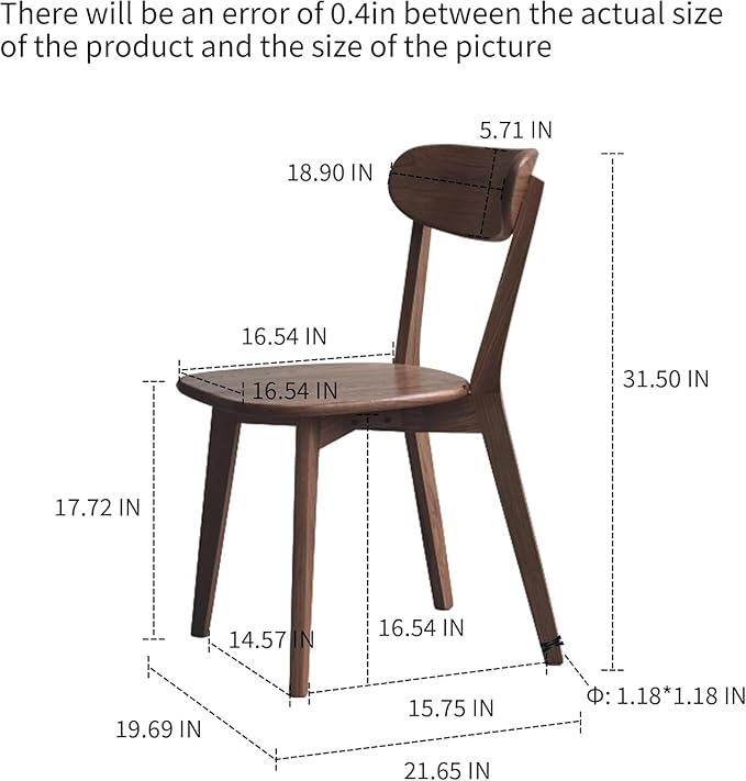 Walnut Solid Wood Dining Chairs Set of 6 – FAS-Grade North American Oak, Mid Century Modern Curved Back, 400 lbs Heavy Duty for Restaurant, Kitchen & Home