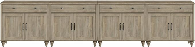 WAMPAT Large Buffet Cabinet with 8 Doors and 4 Drawers, Modern Coffee Bar Table Wood Kitchen Storage Cabinets, Farmhouse Sideboard Credenza for Dining Room, Wash Grey, 134 inch