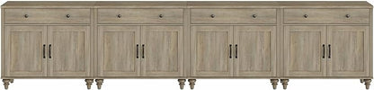 WAMPAT Large Buffet Cabinet with 8 Doors and 4 Drawers, Modern Coffee Bar Table Wood Kitchen Storage Cabinets, Farmhouse Sideboard Credenza for Dining Room, Wash Grey, 134 inch