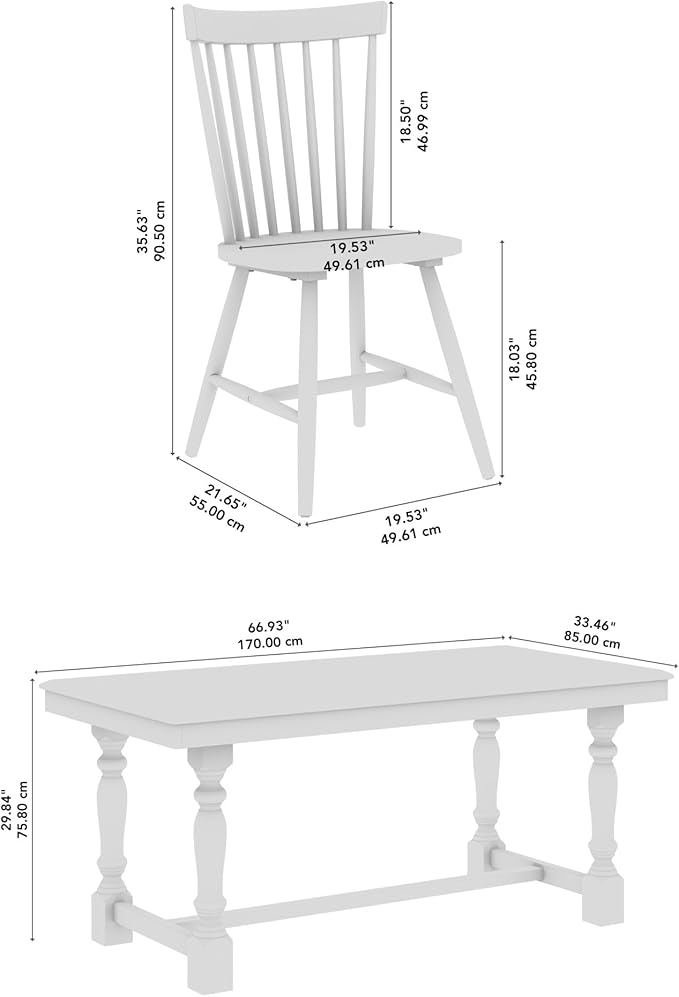 Bush Home Rectangular Dining Table Set for 6, with 67 inch Squire Trestle, Cross Back Dining Chairs, Farmhouse Decor, Sterling Collection, Light Brown and White