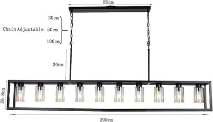 Farmhouse Dining Room Light Fixture Kitchen Island Pendant Lighting Rectangle Black Dining Room Lighting Fixture Modern Pendant Contemporary Chandeliers with Glass Shade Adjustable (10 Light)
