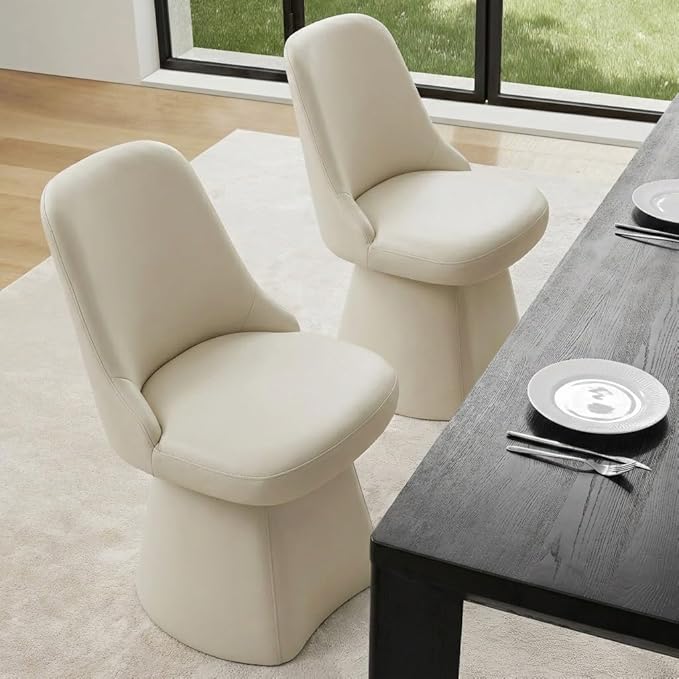KISLOT Swivel Dining Chairs Set of 2, Upholstered Mid Century Modern Deskchair with High Back, Faux Leather Kitchen Chairs for Dining Room, Bedroom, Dressing Room, Cream