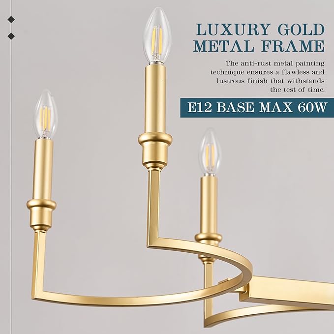 Gold Rectangular Chandelier 38in Linear Kitchen Island Chandelier Light Fixture 8 Light Gold Chandeliers Lighting for Kitchen Island Dining Room