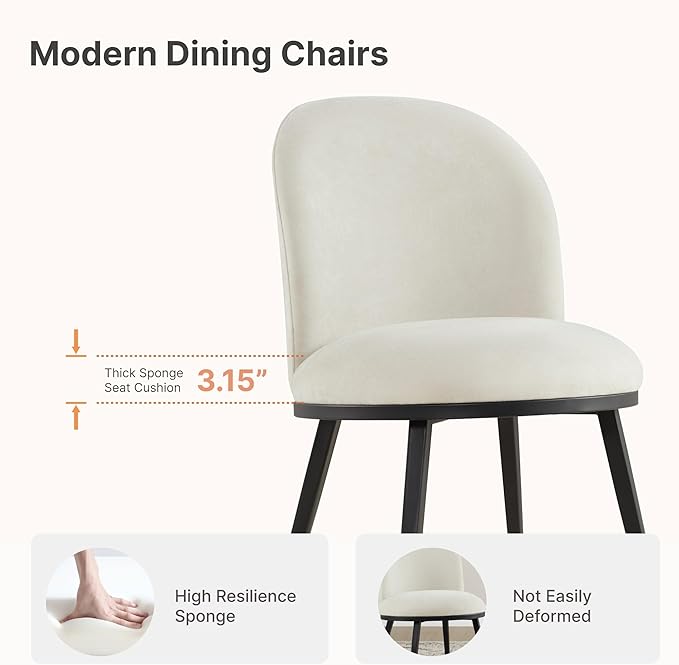 KISLOT Dining Chairs Set of 6, Fabric Upholstered Dining Room Chairs with Ergonomic Backrest & Metal Legs, Modern Kitchen Side Chairs for Home, Restaurant, and Café, Ivory, 2 Boxs