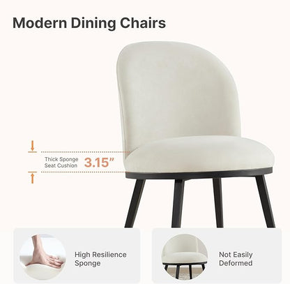 KISLOT Dining Chairs Set of 6, Fabric Upholstered Dining Room Chairs with Ergonomic Backrest & Metal Legs, Modern Kitchen Side Chairs for Home, Restaurant, and Café, Ivory, 2 Boxs
