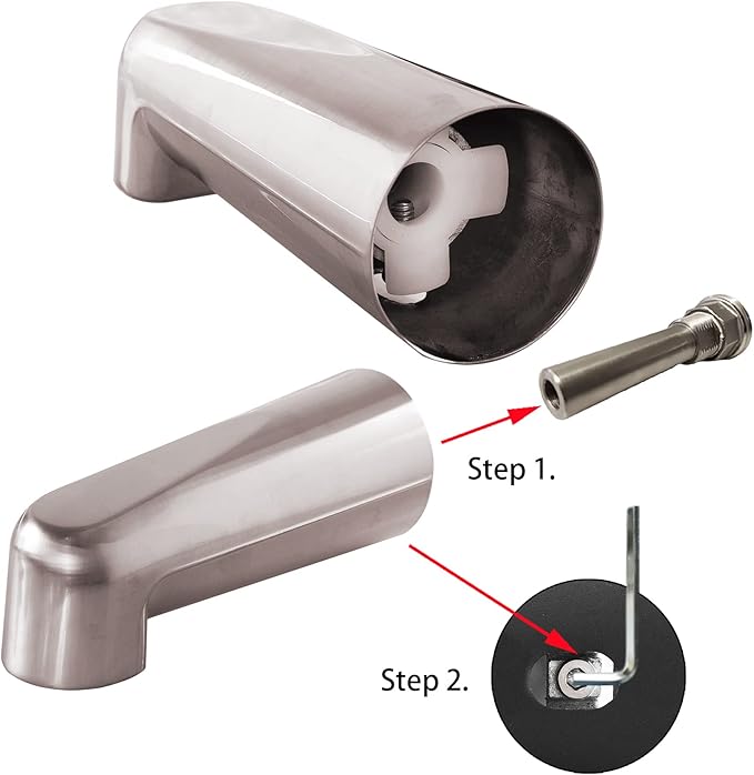 SENTO Slip On Gold Universal Heavy Durable Metal Bathroom Tub Spout Without Diverter, Heavy Duty Metal Bathtub Faucet Without Shower Diverter - 7 Inches 1/2" Copper Pipe, Satin Nickel