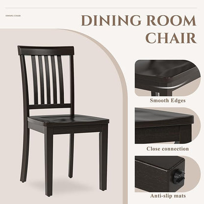COLAMY Wooden Dining Chairs Set of 2, Solid Rubberwood Kitchen & Dining Room Chairs,Windsor Style Seating, Rustic Dining Table Chairs, Non-Slip Foot Pads, Farmhouse & Traditional Seating,Dark Brown