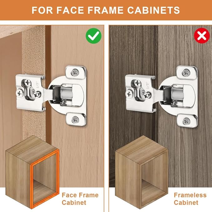 Probrico 10 Pair -20 Pcs 1/2 Inch Overlay Cabinet Hinges, Stainless Steel Soft Close Face Frame Hinges for Kitchen, Concealed Self-Closing Door Hinges