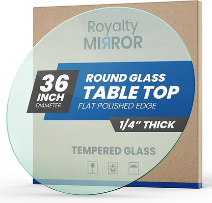 Royalty 36" Inch Round Tempered Glass Table Top – Clear Table Top Glass – Useful for Replacement, Tabletop Protector, Patio, Dining, Coffee, Desks - 1/4" Thick Flat Polished Edge