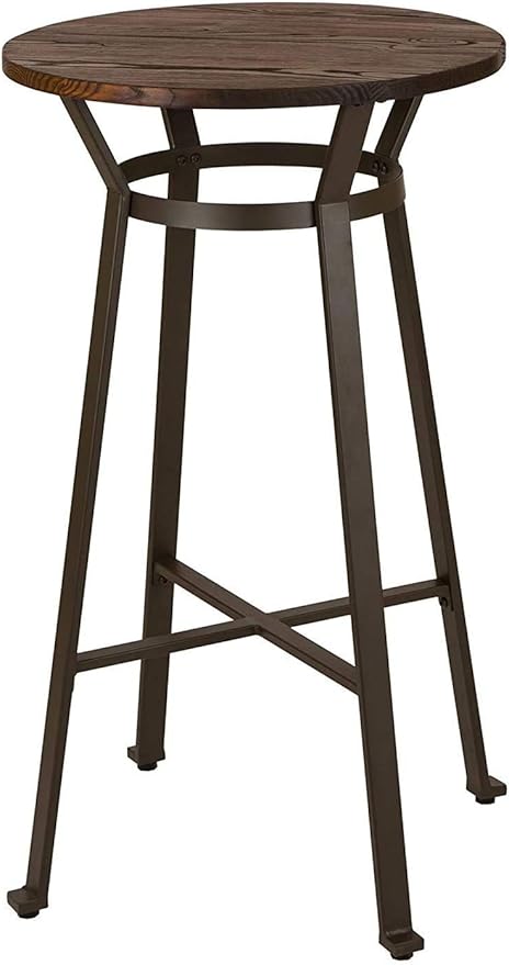 Glitzhome 3-Piece Pub Table and Chairs, Round Bar Height Adjustable Swivel PU Leather Bar Stools Set of 2, Rustic Dining Room Tables for Kitchen Island Bistro Office Living Room Small Space Restaurant