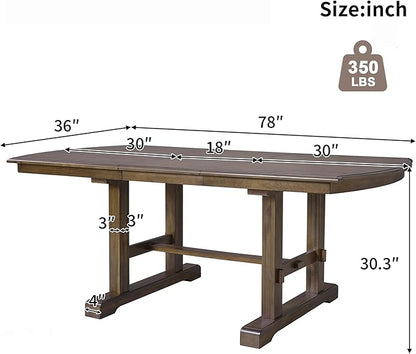 78" Extendable Island Table, Rustic Dining Table with Wooden, Farmhouse Dining Table with Removable Leaf for Gatherings 4-8 People, Brown