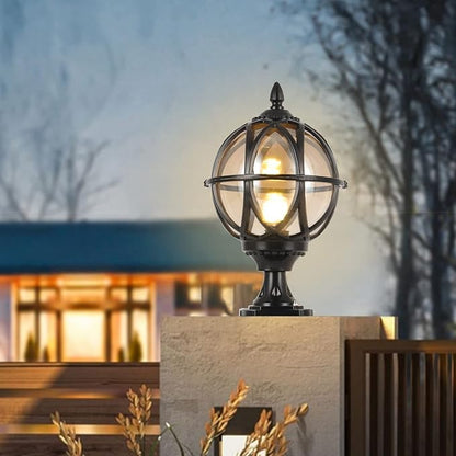 Outdoor Post Light Fixture, E26 Base 60W Max Column Lights with Black Aluminum Housing Plus Amber Glass IP55 Waterproof Exterior Pillar Lantern for Driveway Yard Lawn Patio Garden