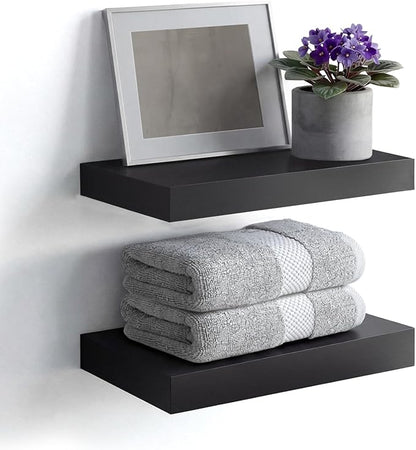 Homeforia Floating Shelf Black 12 inch, High End Solid Real Wood Small 12inch Floating Shelves for Wall Mounted, Black Wooden 12 in Floating Shelves, Heavy Duty Bracket, 12 X 6.5 X 1.75 inch, Set of 3