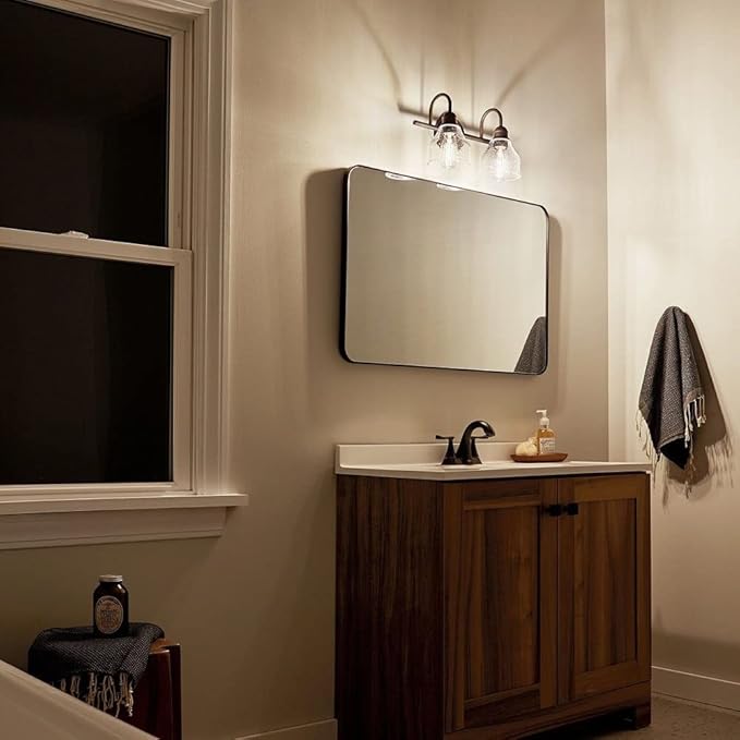 Kichler 2-Light Bathroom Vanity Light Fixture with Satin Etched Glass, Traditional Style Bath Light in Tannery Bronze for Over Mirror (12.25" x 8" x 8"), 5336TZS