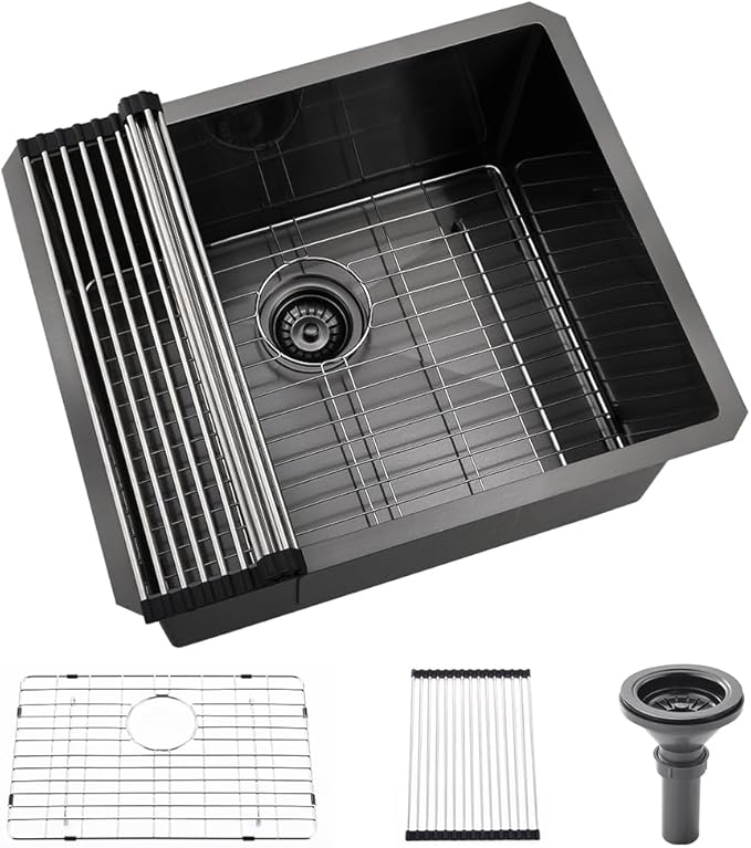 Black Stainless Steel Utility Sink Undermount-Hovheir 21"x18"x12" Matte Black Stainless Steel Laundry Sink Undermount Laundry Room Sink 16 Gauge Single Bowl Deep Kitchen Sink Outdoor Sinks