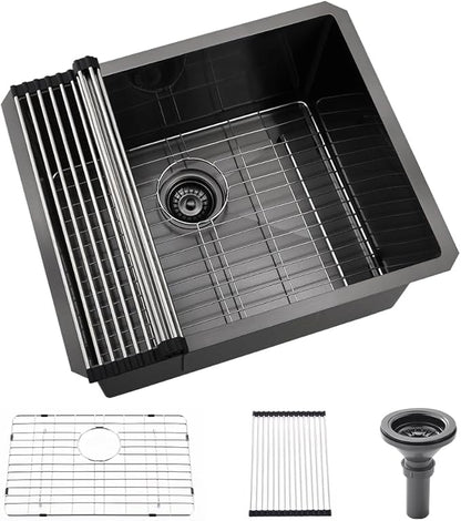 Black Stainless Steel Utility Sink Undermount-Hovheir 21"x18"x12" Matte Black Stainless Steel Laundry Sink Undermount Laundry Room Sink 16 Gauge Single Bowl Deep Kitchen Sink Outdoor Sinks
