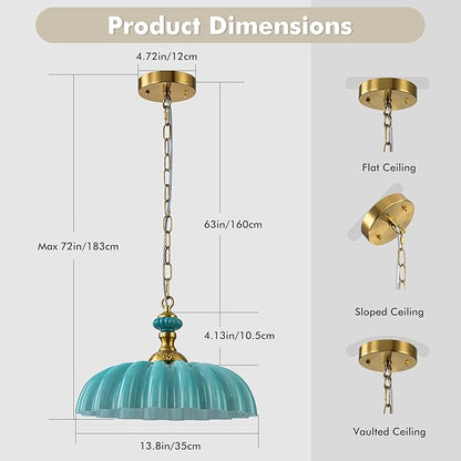 FTL Vintage Flower Green Milk Glass Chandelier Floral Glass Pendant Lights Kitchen Island Modern Farmhouse Hanging Ceiling Light Fixtures Over Table for Dinning Room Living Room Entryway